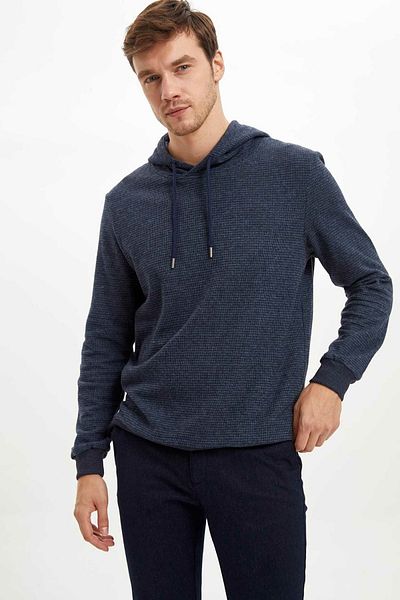 DeFacto Ανδρικό φούτερ με κουκούλα μπλε Slim Fit M4123AZ.19WN.BE378