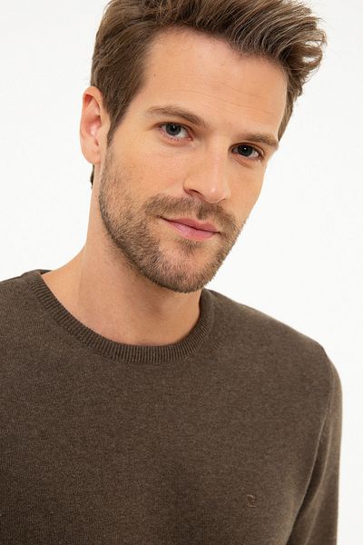Pierre Cardin Ανδρικό Πλεκτό πουλόβερ Χακί Melange Slim Fit Basic