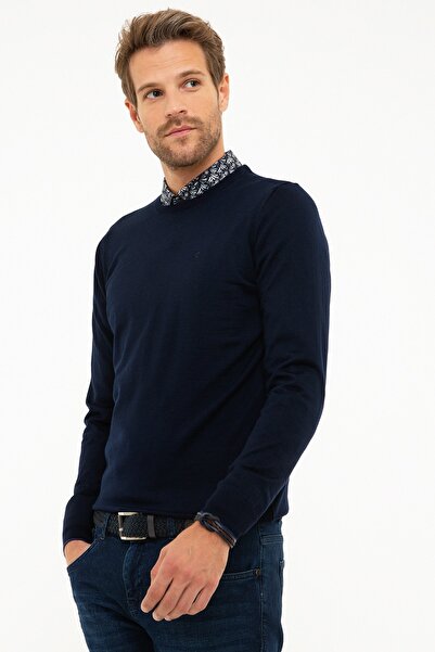 Pierre Cardin Men's Navy Blue Slim Fit Basic Knitwear Sweater