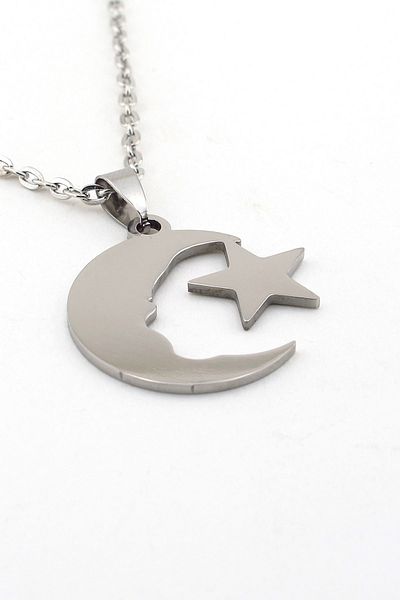 Solfera Men's Ataturk Silhouette Moon Star Flag Steel Necklace Q0003