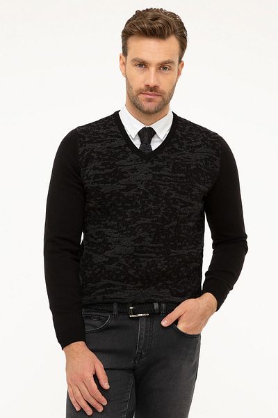 Pierre Cardin Мъжки черен тънък трикотажен пуловер G021GL0TK.000.867142