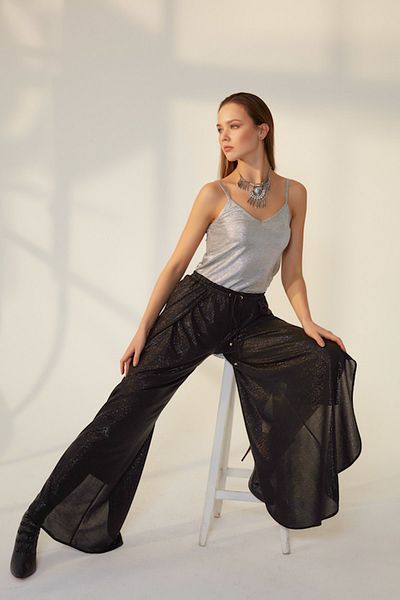 Hanna's by Hanna Darsa Women's Black Wide Leg Gilded Trousers Hn1175