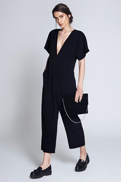 C-ya Dorian Kısa Kollu Siyah Renk Kadın Tulum Ve Özel Tasarım Çanta