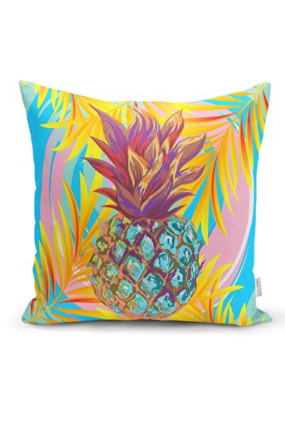 Realhomes Fundal cu frunze colorate cu două fețe, ananas, husă de pernă moder...