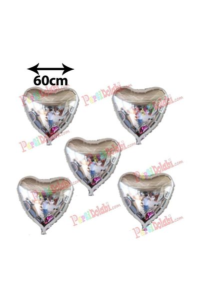 Parti dolabı 5 Pieces Silver Gray Foil Heart Balloon 60cm Helium Flying Valentine's Day