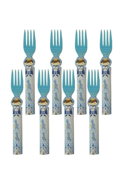 Parti dolabı 8 Pieces 1 Year Old Blue Plastic Fork Male Party Supplies