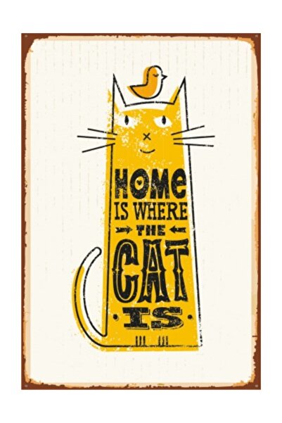 Hayat Poster Οπουδήποτε έχει σπίτι - Μίνι ρετρό ξύλινη αφίσα με γάτα (10 cm x...