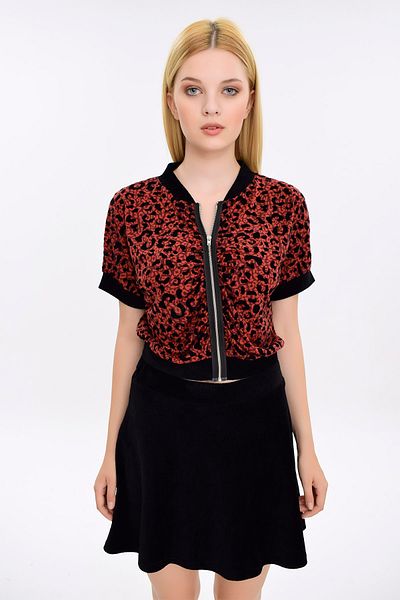 Hanna's by Hanna Darsa Women's Claret Red Zebra Printed Ribbed Jacket