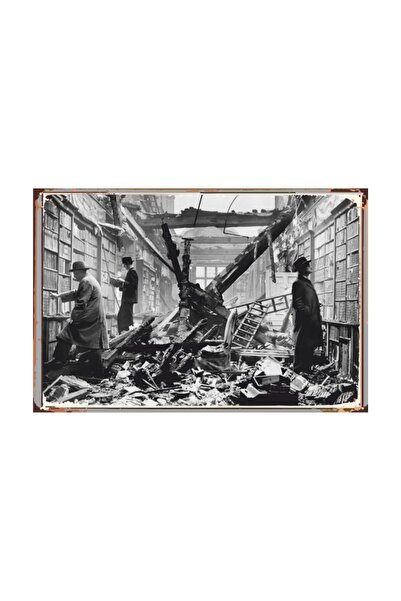 Hayat Poster Ρετρό Vintage Ξύλινη Αφίσα - Βιβλιοθήκη Bombarded 2030028