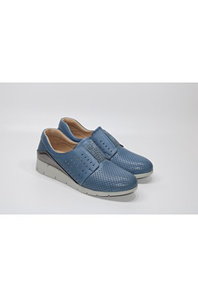 MARY JANE Maryjane Hakiki Deri Ortopedik Bağsız Taş Detaylı Mavi Günlük Rahat...