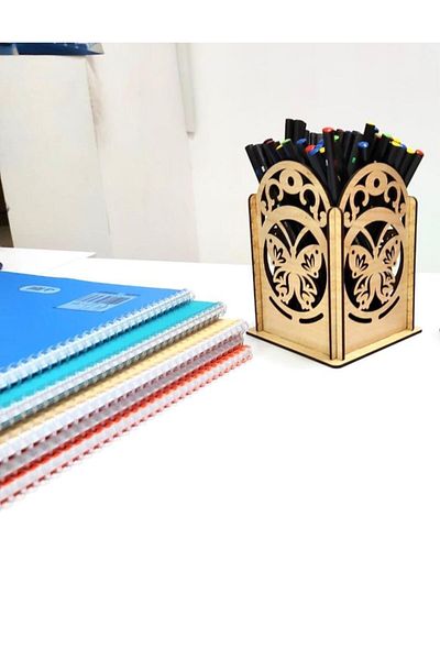 Notpa Butterfly Patterned Wooden Desktop Pen Holder Organizer