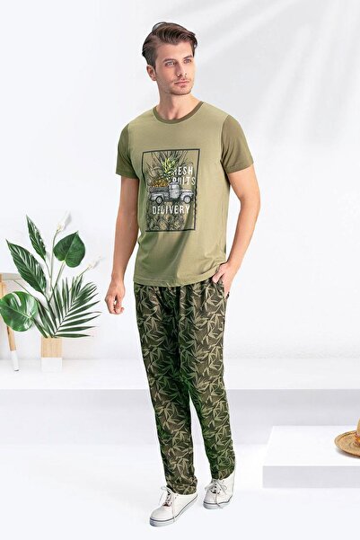 Arnetta Ανδρικό σετ πιτζάμες με κοντό μανίκι χακί 151