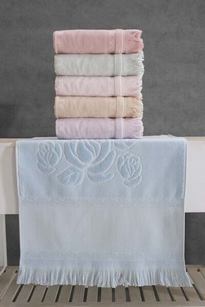 Fiesta 6 Adet 50x90 cm Etamin Bordörlü Kadife Saçaklı Havlu