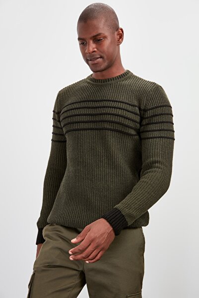 Trendyol Collection Khaki Slim Fit gyapjú nyakú, hosszú ujjú pulóver TMNAW20KZ1118