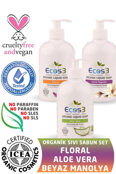 Ecos3 Organic Liquid Soap Aloe Vera + Floral + White Magnolia (3 X 500 ml)