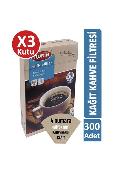 Rubin Coffee Filter Number 4 (Large Size) Natural Paper 300 Pieces