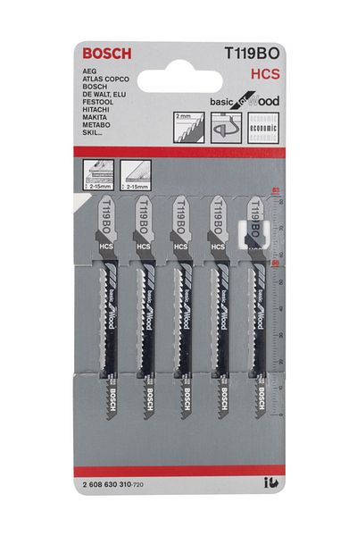 Bosch T 119 Bo Basic - 5-piece Wood Jig Saw Blade