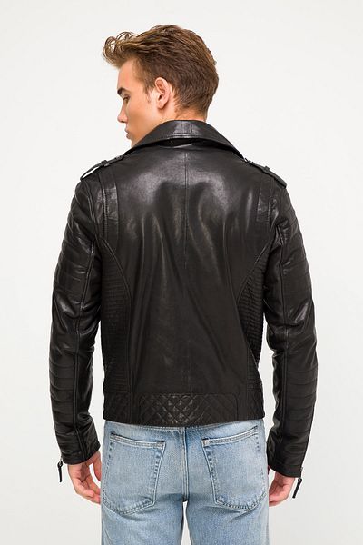 İkbal Biker Black Genuine Leather Coat Men