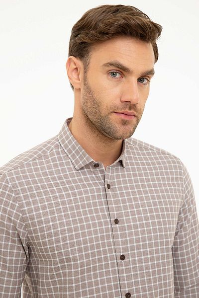 Pierre Cardin Καφέ Slim Fit πουκάμισο