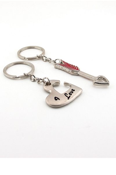 Solfera Unisex Heart Arrow Love Lover Double Metal Keychain Set Kc734