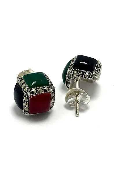 Midyat Nurtaş Gümüş Kadın Sıra Taşlı Küp Model Markazit Gümüş Küpe MNG201014174