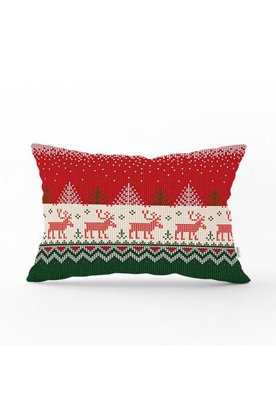 Realhomes غطاء وسادة مستطيل مزخرف مطبوع عليه غزال وأشجار السنة الجديدة