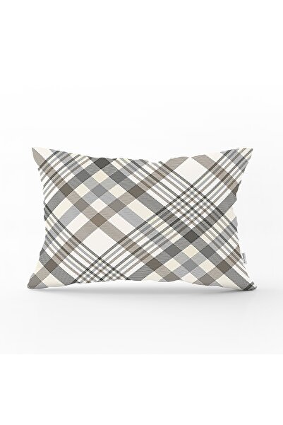 Realhomes Gray Cream Plaid Patterned Digital Printed Decorative Rectangular P...
