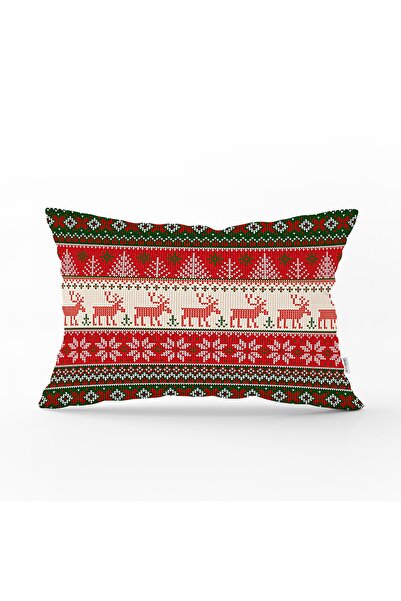 Realhomes غطاء وسادة مستطيل مزخرف بطابع عيد الميلاد - 45 × 65 سم