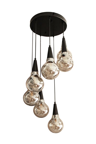 Tavcam Topaç 7'li Tepsi Füme Camlı Sarkıt Avize