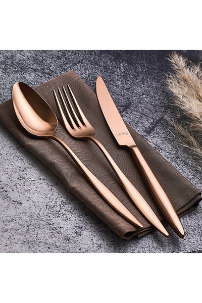 Aryıldız 24 Pieces Elegant Fork Spoon Knife Bronze