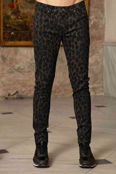 Mondo Beş Cepli Leopar Desen Dar Kesim Pantolon