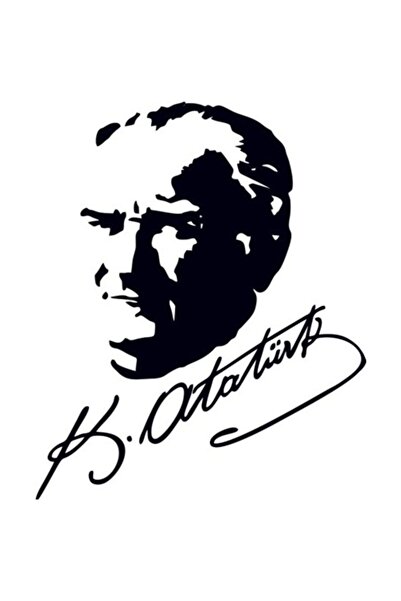 Sticker Sepetim Mustafa Kemal Atatürk Ve Imza Dekoratif Siyah Duvar Sticker