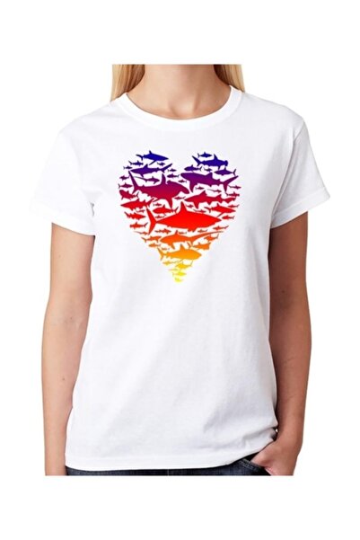 SCUBAPROMO Γυναικείο λευκό μπλουζάκι Shark Love