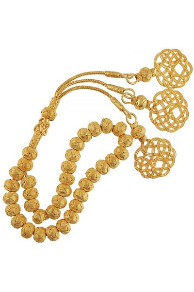 TESBİHCİBABA Unisex Yellow Gilt Hand Knitted Kazaz Rosary TB1549