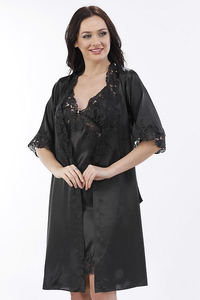 Espuar Women's Black 2-Piece Nightgown-Morning Set T2900