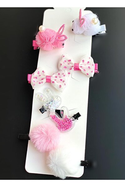 QUEEN AKSESUAR Slatki pompon zec, mašna, pernati pompon, set kopči sa biserni...