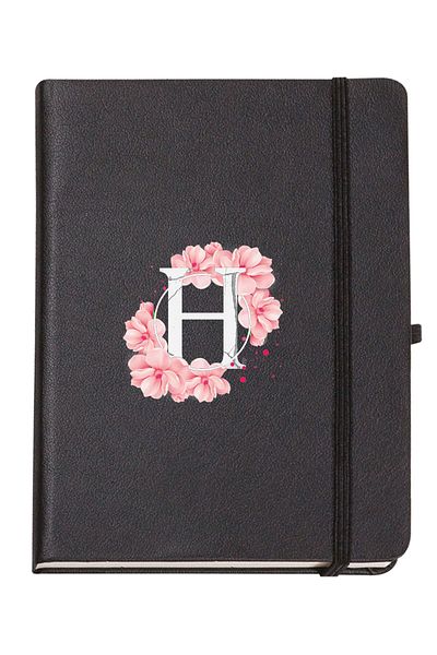 mooodcase Pink Flower Patterned Thermo Leather Notebook with Letter H