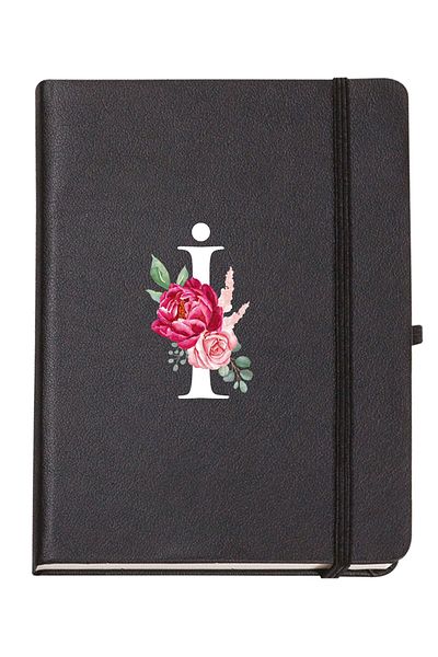 mooodcase Rose Patterned Thermo Leather Notebook with Letter I