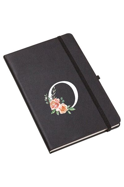 mooodcase Rose Patterned Thermo Leather Notebook with O Letter