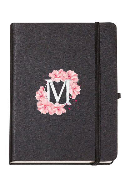 mooodcase Pink Flower Patterned Thermo Leather Notebook with Letter M