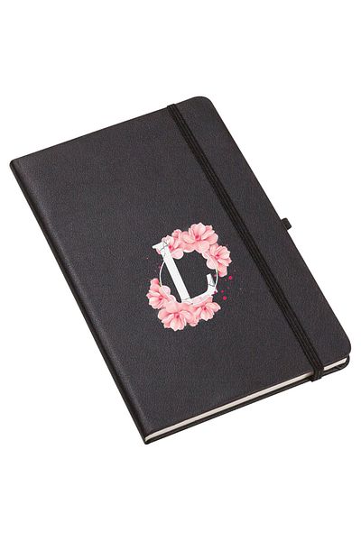 mooodcase Pink Flower Patterned Thermo Leather Notebook with Letter L