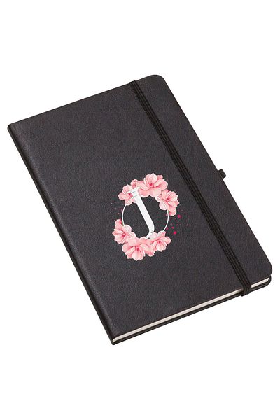 mooodcase Pink Flower Patterned Thermo Leather Notebook with Letter J