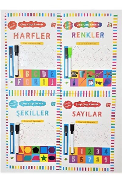 Kukla Yayınları مجموعة أنشطة الرسم والمسح واللصق، 4 كتب، نشاط خط الخط للأعمار...