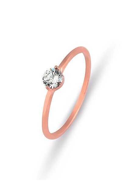 MySilvers Zirkon Taşlı Mini Tektaş Yüzük Kadın Rose Zirkon