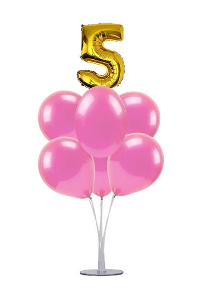 kidspartim 5-Piece Gold Pink 7-Piece Bunch Balloon Stand
