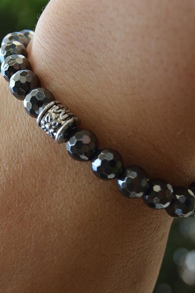 Stoneage Unisex Gray Facet Cut Hematite Bracelet