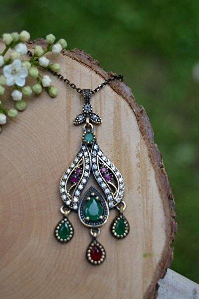 Stoneage Jewellery Kök Yakut Kök Zümrüt Otantik Bayan Kolye