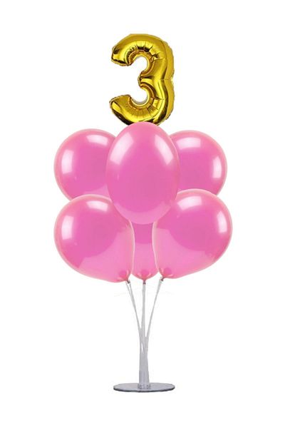 kidspartim 7 Piece Balloon Stand Harness 3 Gold Pink Balloons