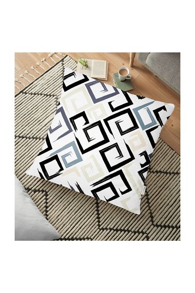 Realhomes Pernă de podea imprimată digital modern cu desen labirint gri negru - 70 X 70 cm