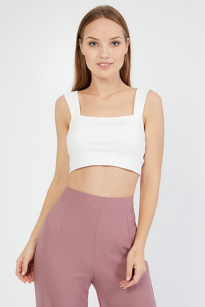 LAMODEMAPASS White Thick Strap Crop Top